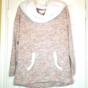 Cupio Cowl Sherpa Neck Heathered Pullover Sweater